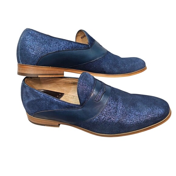 Robert Graham Mens 10 Dress Shoes Metallic Blue Suede Slip On Loafers main image 3